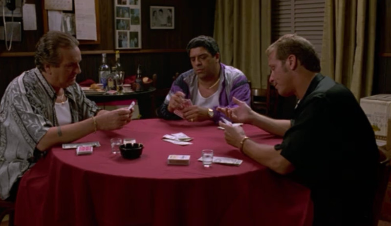 Danny Aiello and Vincent Pastore playing cards in the dining room