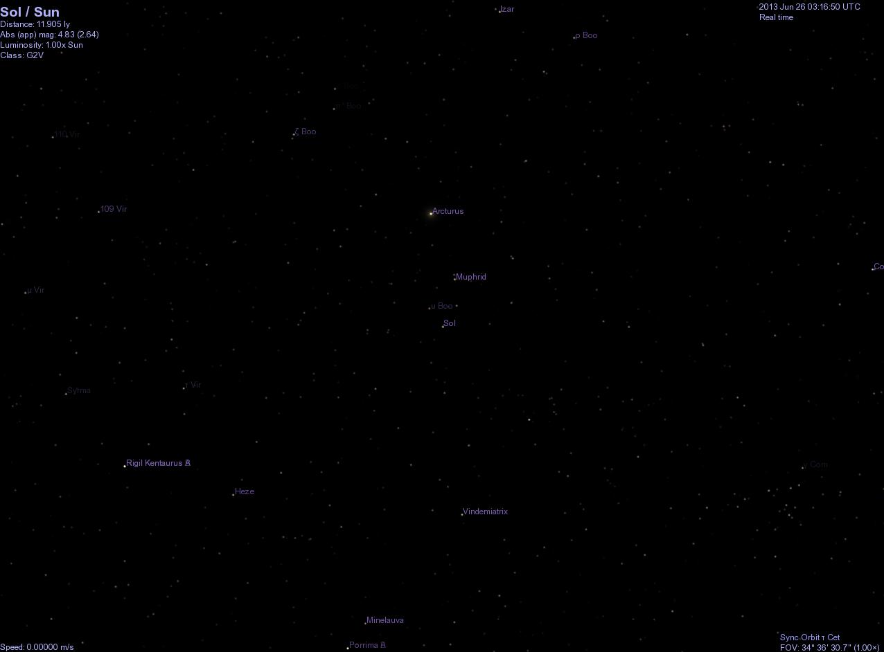 Tau Ceti a's Night Sky, centered on the sun